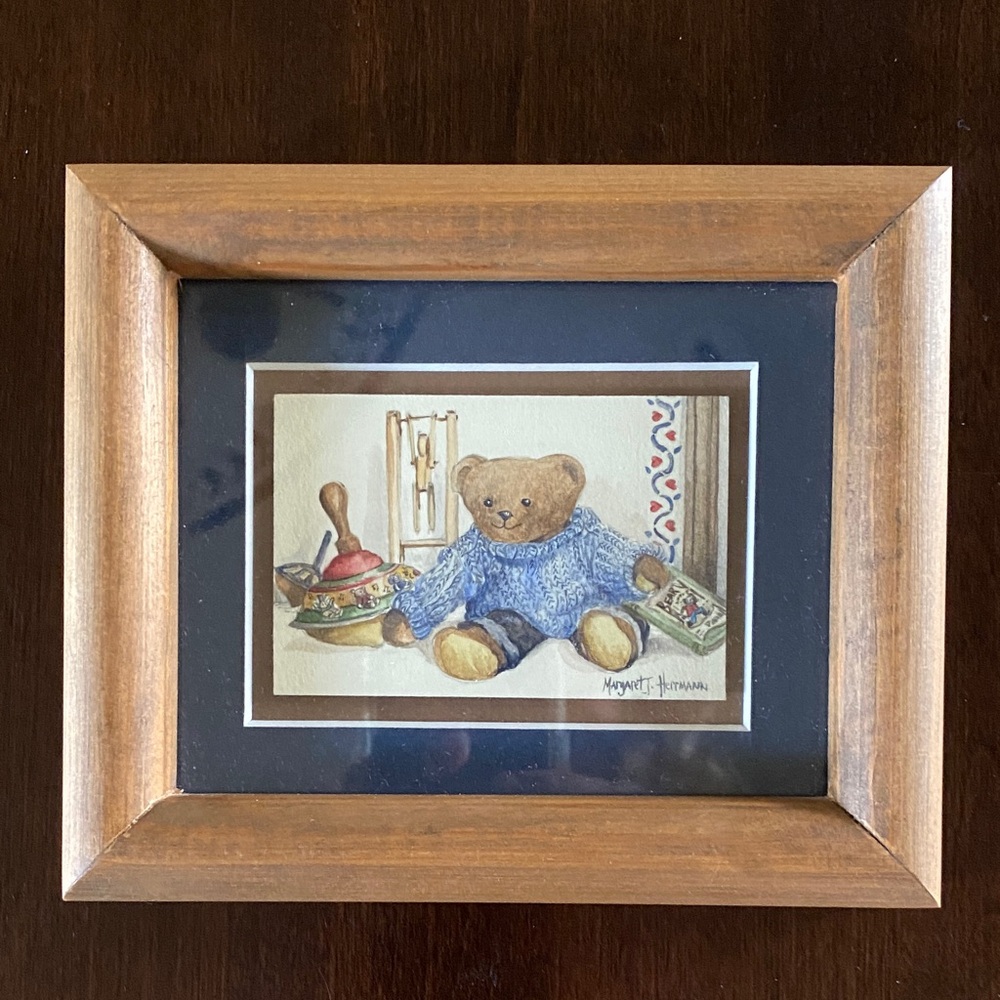 Framed Hand-Painted Teddy Bear Painting
